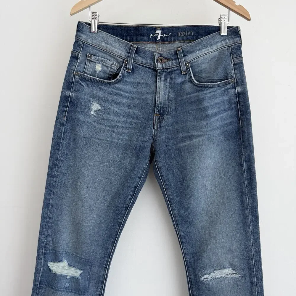 7 For All Mankind Jeans Mens 32x32 Blue Paxtyn Performance Slim Fit Distressed
